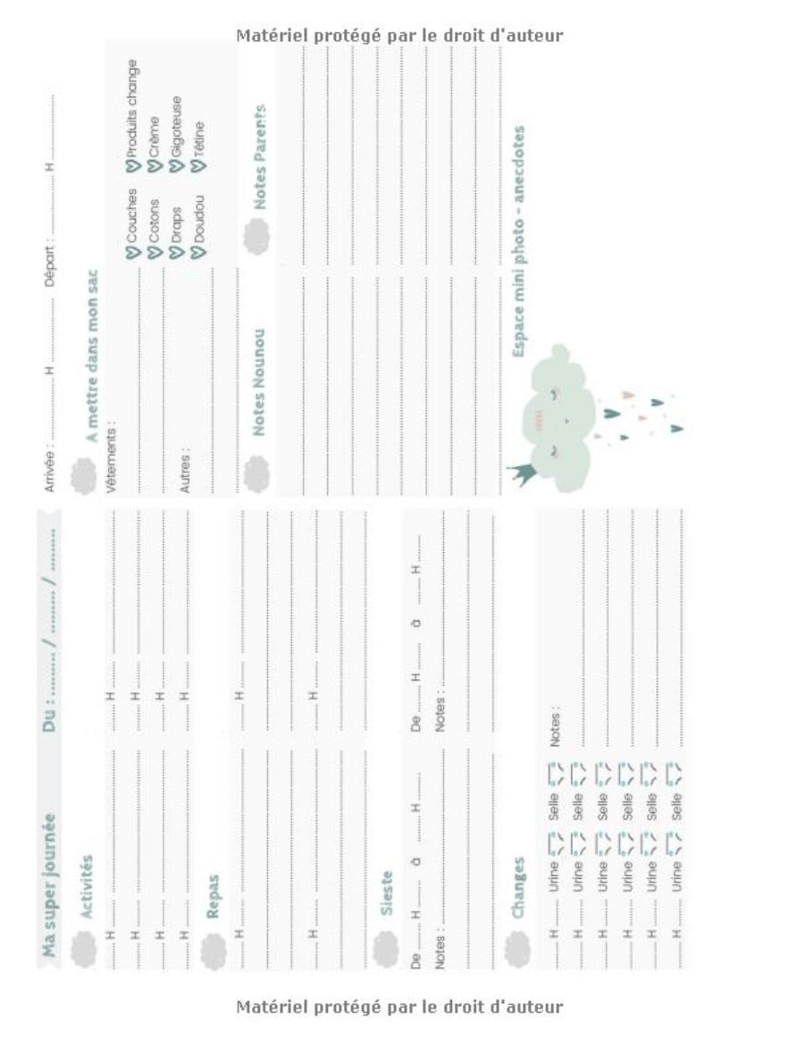 CARNET DE LIAISON NOUNOU / PARENTS - DURÉE 1 AN - Cahier de transmissions entre parents et nounou - 204 pages Format 21,5 x 28 cm