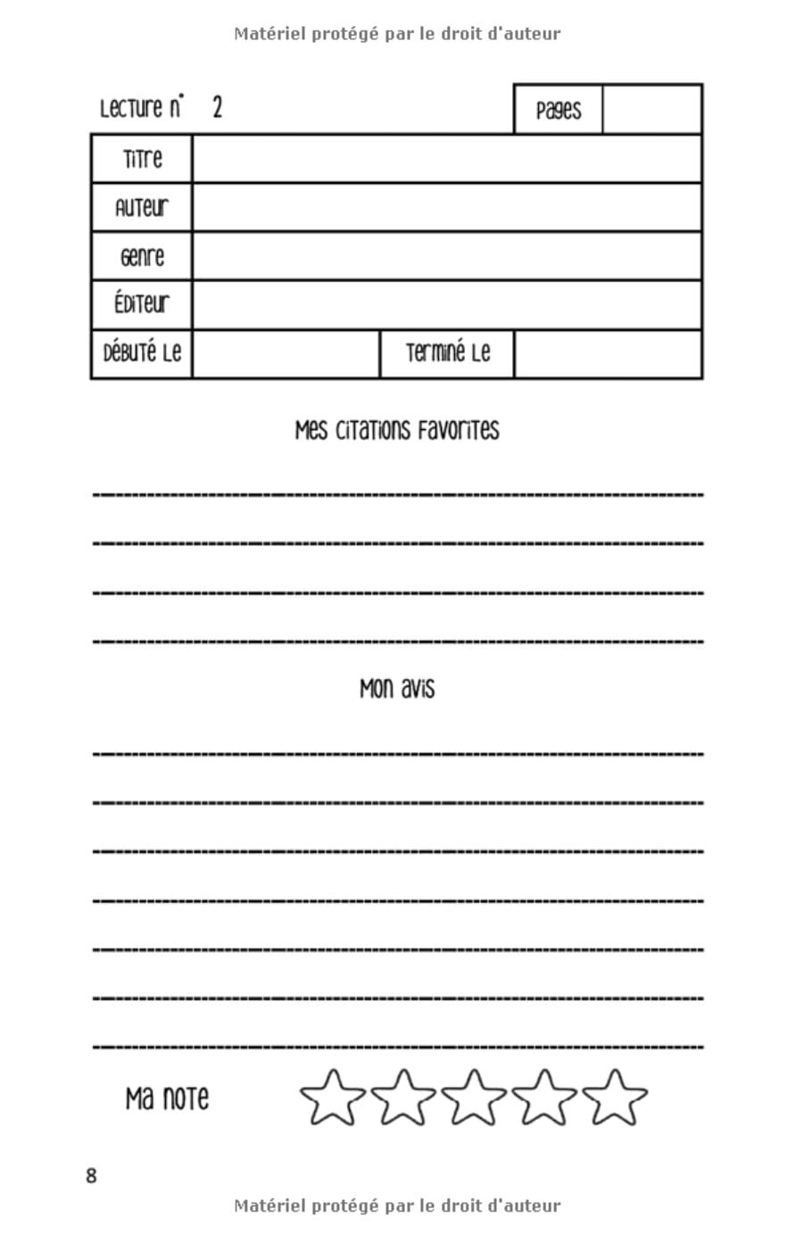 Carnet de lecture : Suivi livresque | 100 fiches de lecture pour vos livres | 108 pages Format 14 x 21,5 cm