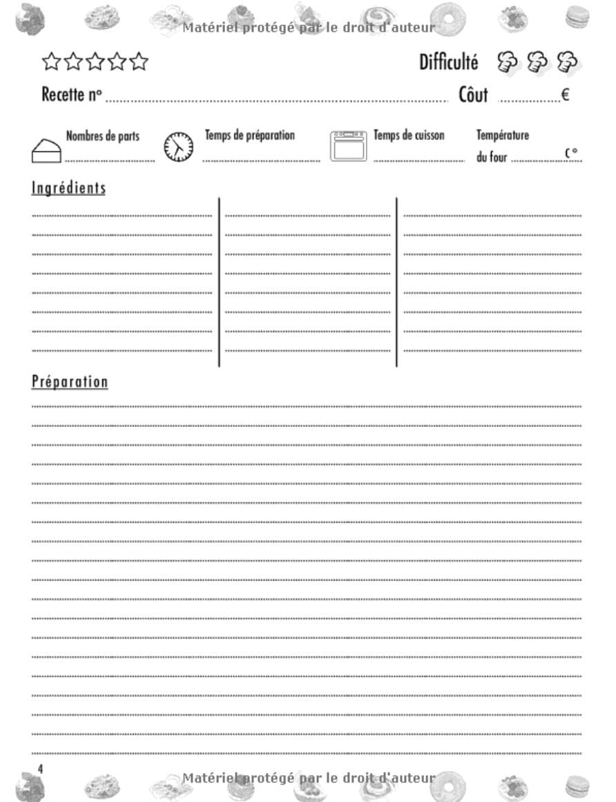 Mes Recettes De Pâtisserie : Cahier à Compléter pour 52 Recettes - Livre de Cuisine Personnalisé à écrire - 110 pages Format 21 x 29,7 cm