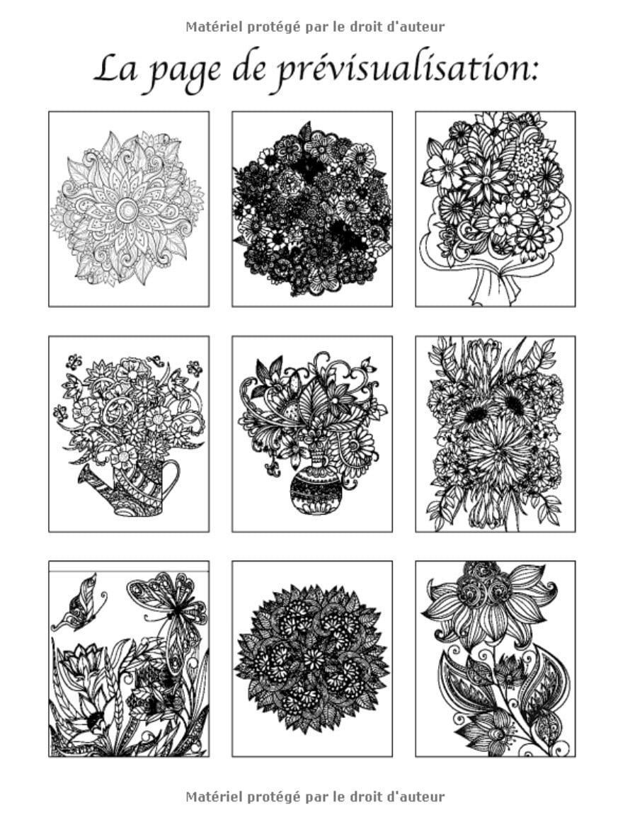 100 Fleurs - Livre de Coloriage pour Adultes : Plus de 100 pages à colorier avec de belles Fleurs, Nature, Motifs et Mandalas floraux - 213 pages Format A4