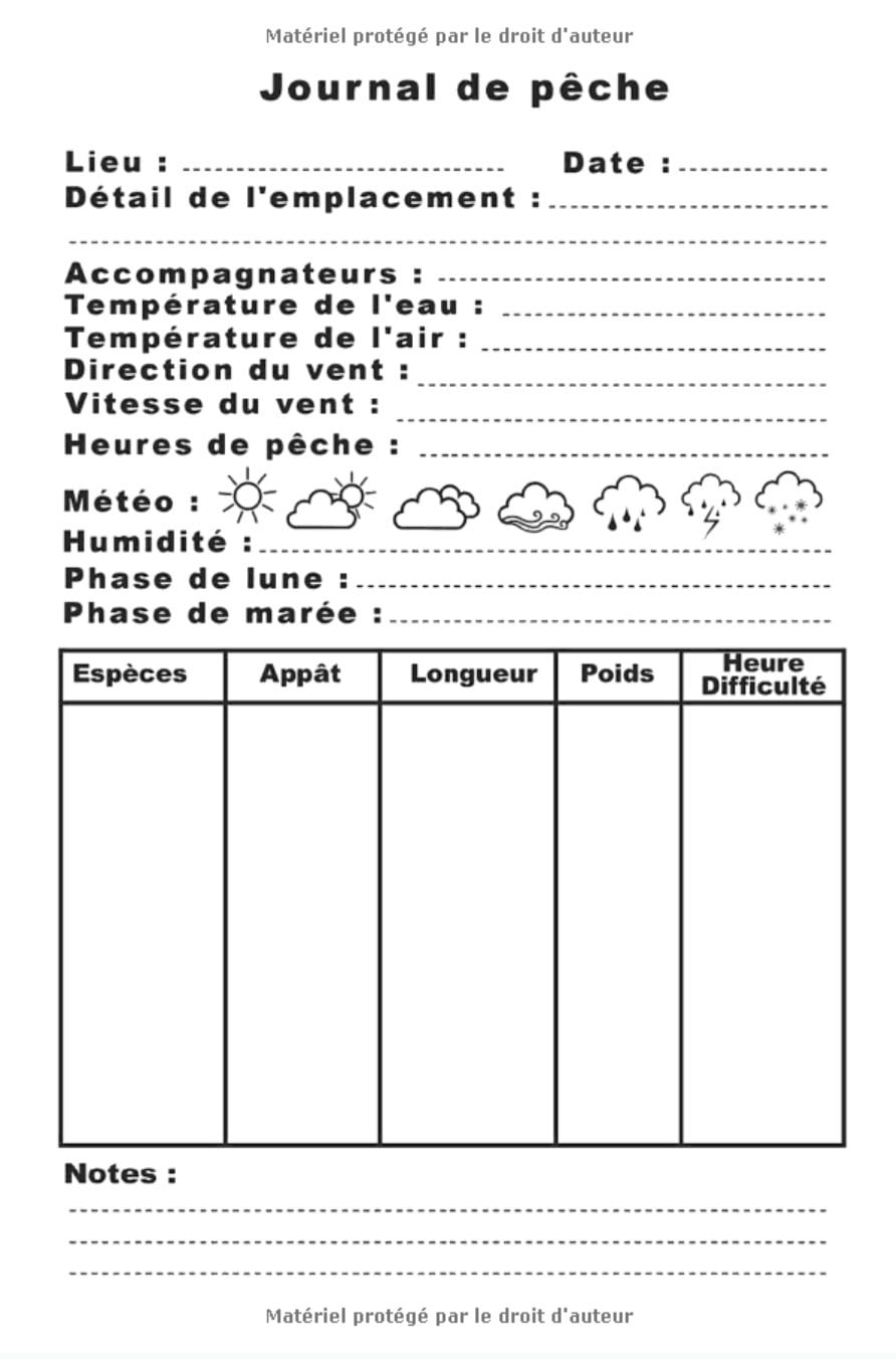 Carnet de pêche : Carnet pour pêcheur | Notez et conservez les informations importantes lors de vos séances de pêche | Format 15,24 x 22,86 cm - 100 pages