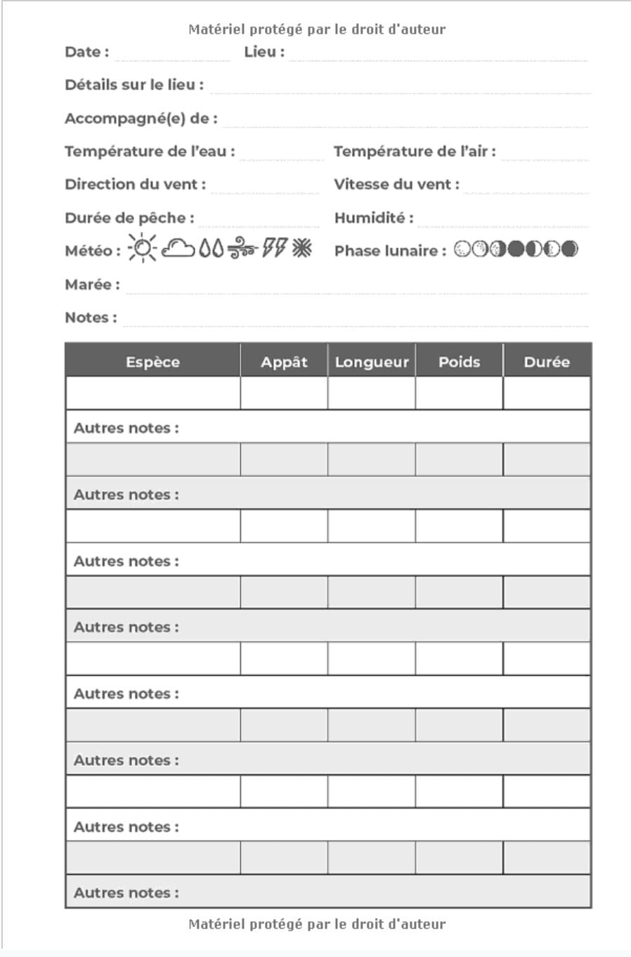Mon Carnet de Pêche : Format 15,24 x 22,86 cm, pour pêcheur passionnés, de débutant à expert - 110 pages