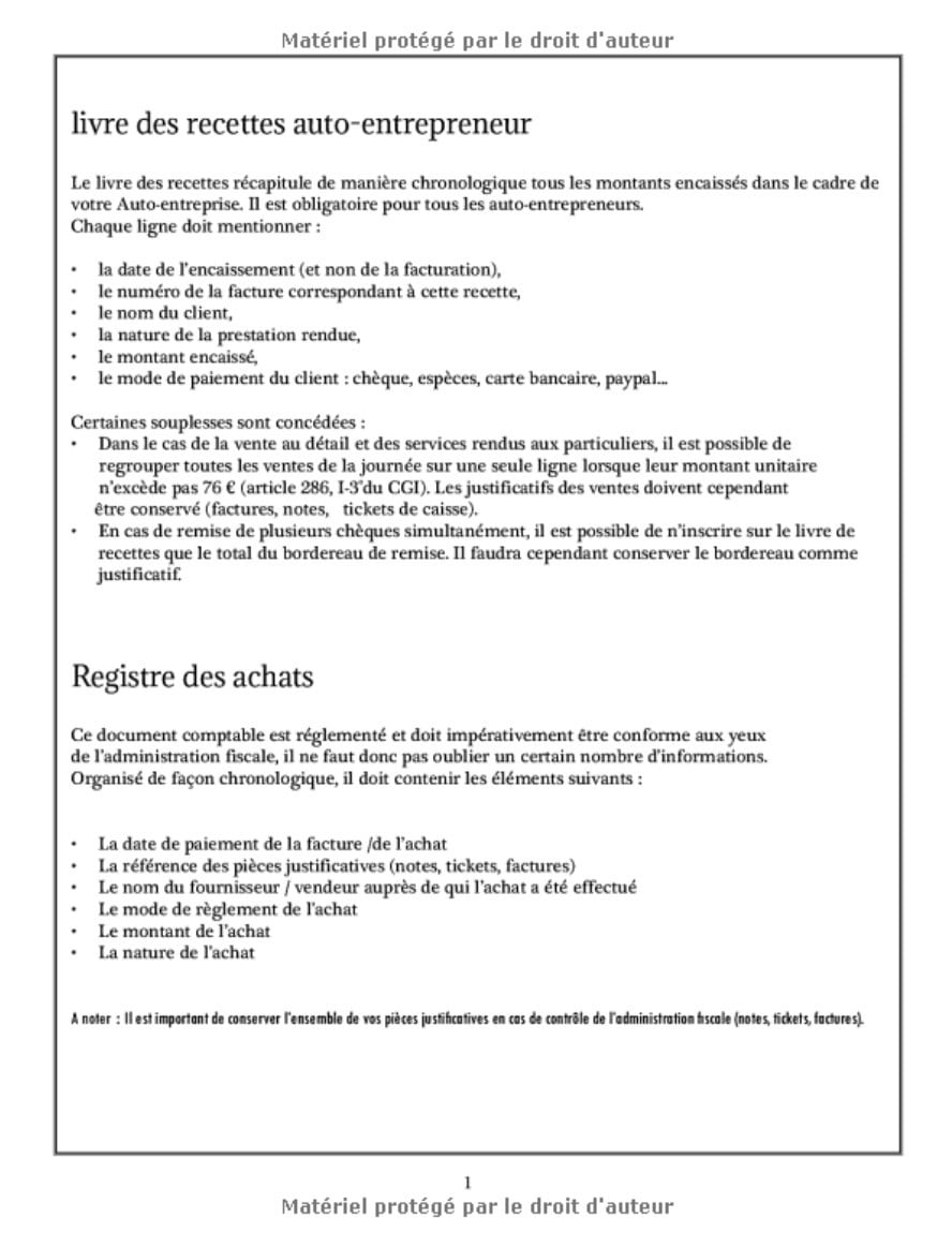 livre de compte auto entrepreneur : Registre Recettes Achats | cahier de comptabilité auto-entrepreneur | 123 pages Format 21,5 x 28 cm