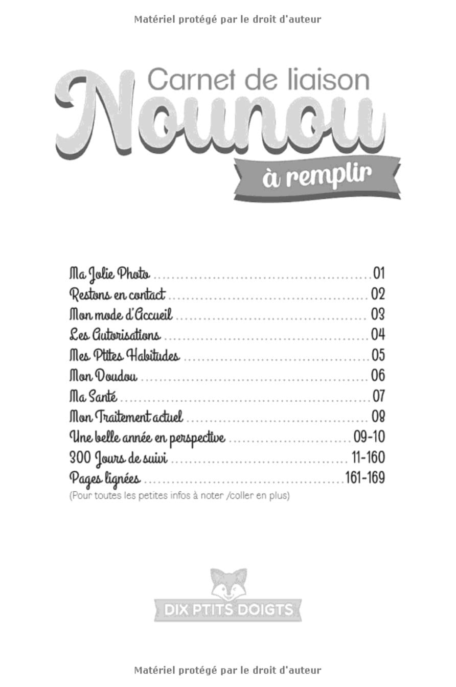 Carnet de liaison Nounou à remplir 300 jours de suivi - 170 pages Format 15 x 22 cm