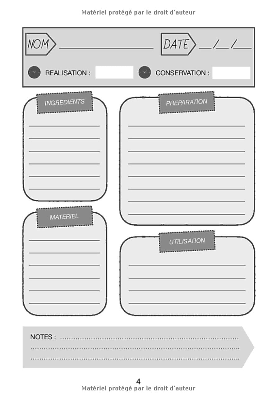 Mon carnet mes recettes de produits cosmétiques (100% naturelles): Carnet de préparations pour recettes naturelles faits maison (Masques visage, ... DIY de produits cosmétiques naturels. 18x25cm - 103 pages
