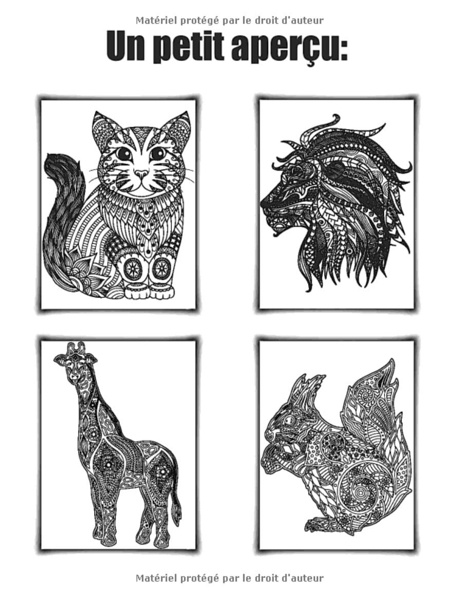 101 animaux livre de coloriage pour adultes : Motifs de mandalas réduisant le stress - Format A4 - 206 pages