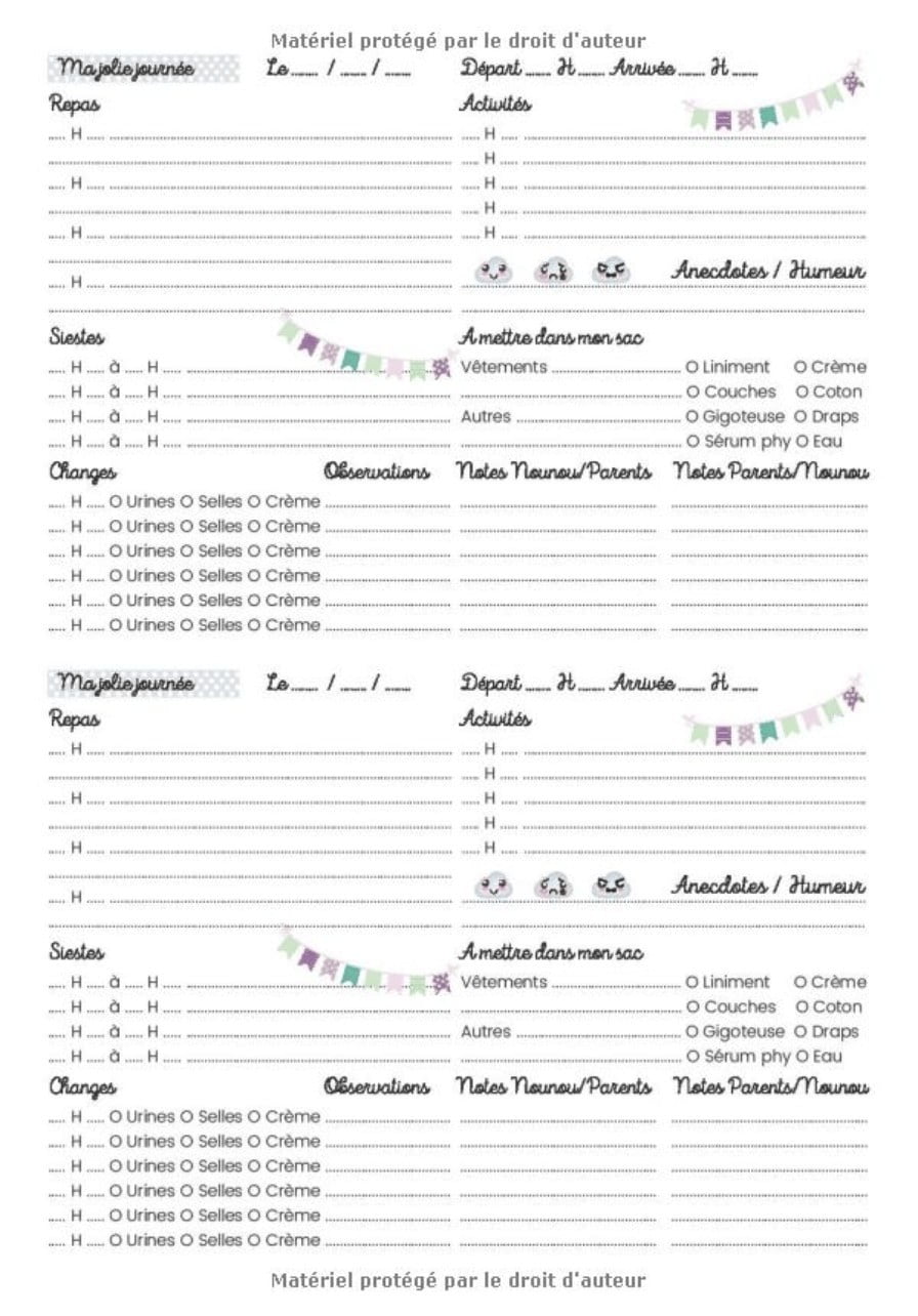 CARNET DE LIAISON NOUNOU : Cahier de transmissions assistante-maternelle : 150 fiches de liaison - 94 pages Format 18 x 25 cm