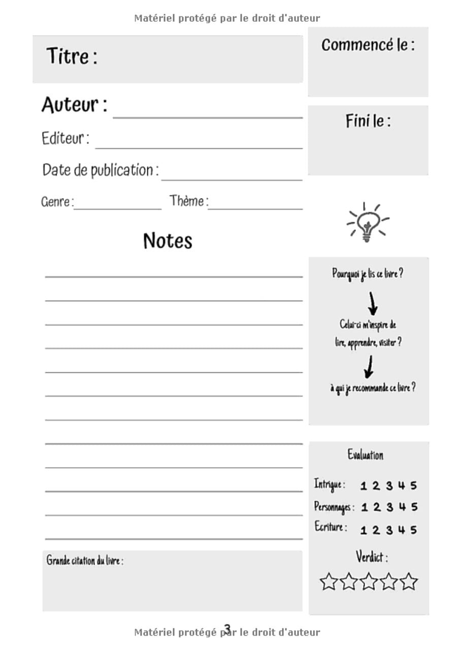 Carnet de lecture | 17,8 x 25,4 cm avec 120 pages