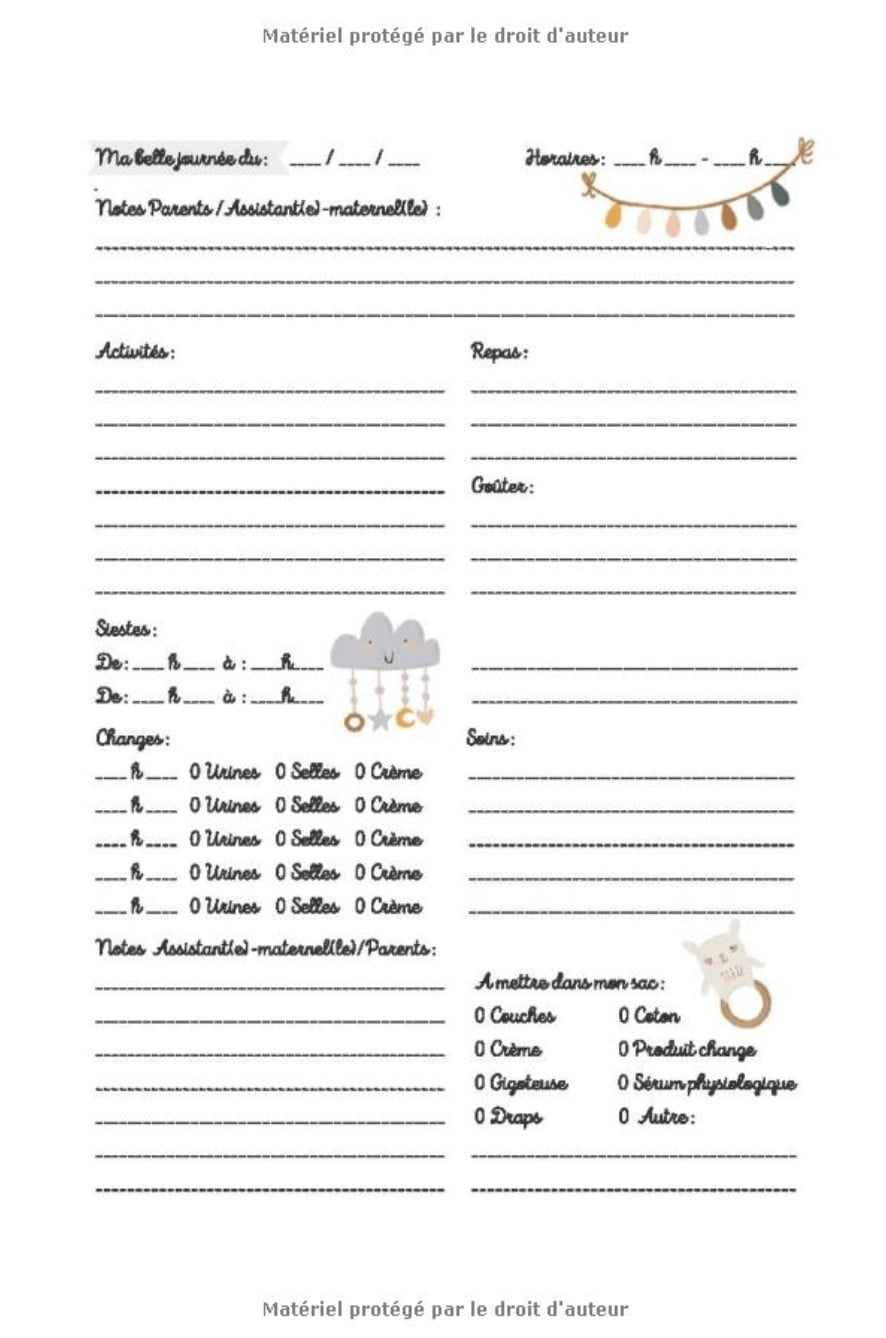 Carnet de liaison Nounou - Parent - Crèche : Cahier de vie chez nounou - 102 pages Format 15 x 22 cm