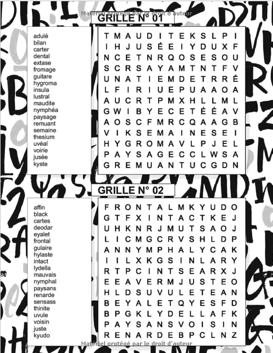 Mots Mêlés Adultes Gros Caractères 100 Grilles 2000 Mots Avec Solutions Grand Format A4 - 73 pages