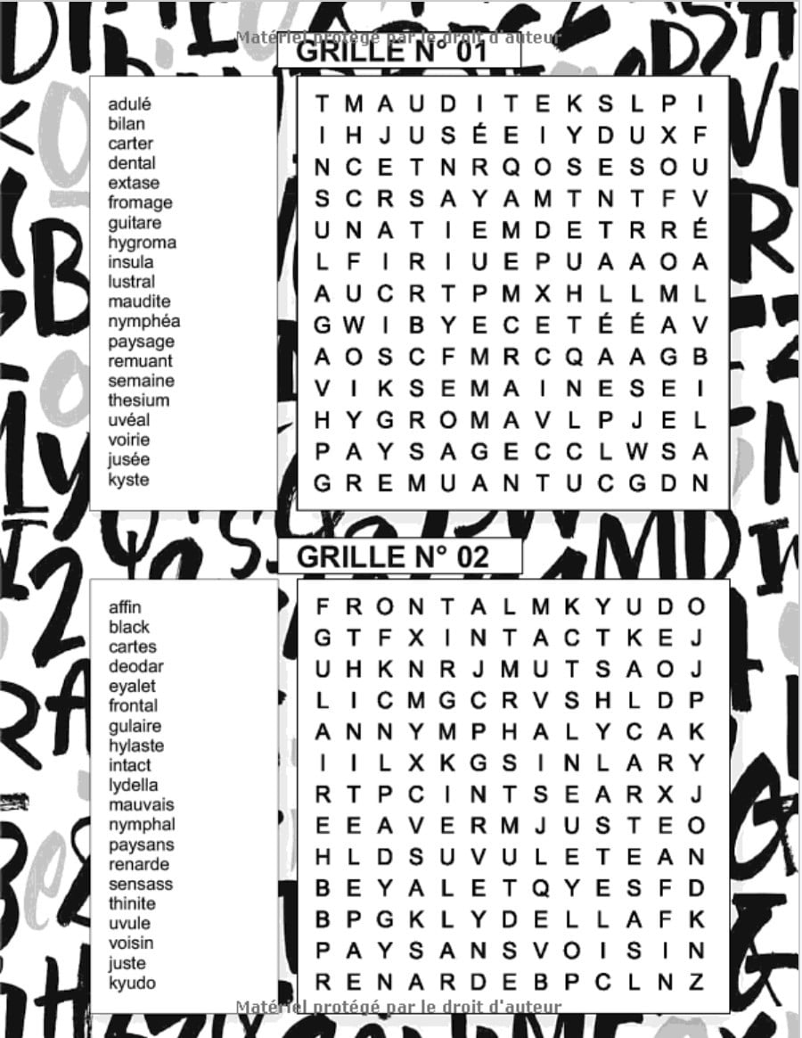 Mots mêlés Adultes et Ado Gros Caractères. 200 Grilles de Jeux de 4000 Mots. 121 pages Format A4