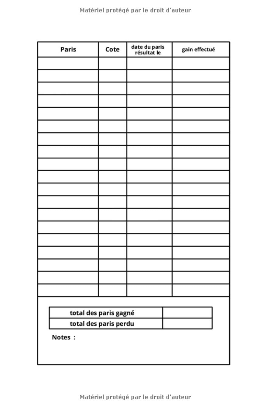 Carnet de paris sportifs : suivi de vos pronostics - 99 pages Format 15 x 22 cm