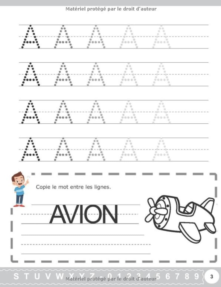 Cahier d'écriture Maternelle ps ms gs | Lettre bâton et script + chiffres avec Coloriages | cahier de vacances petite section grande section | 125 pages format A4