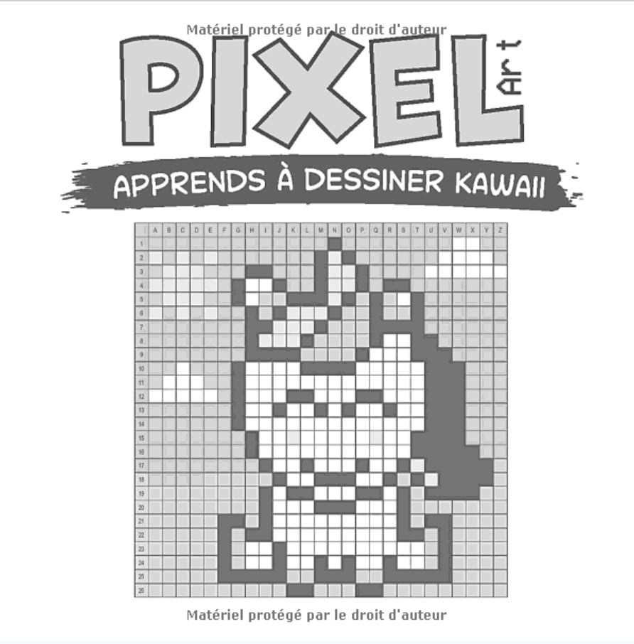 PIXEL ART - Apprends à dessiner Kawaii : dessine et colorie des personnages Kawaii sur quadrillage (animaux, fruits, objets) - 40 pages Format 21 x 21 cm