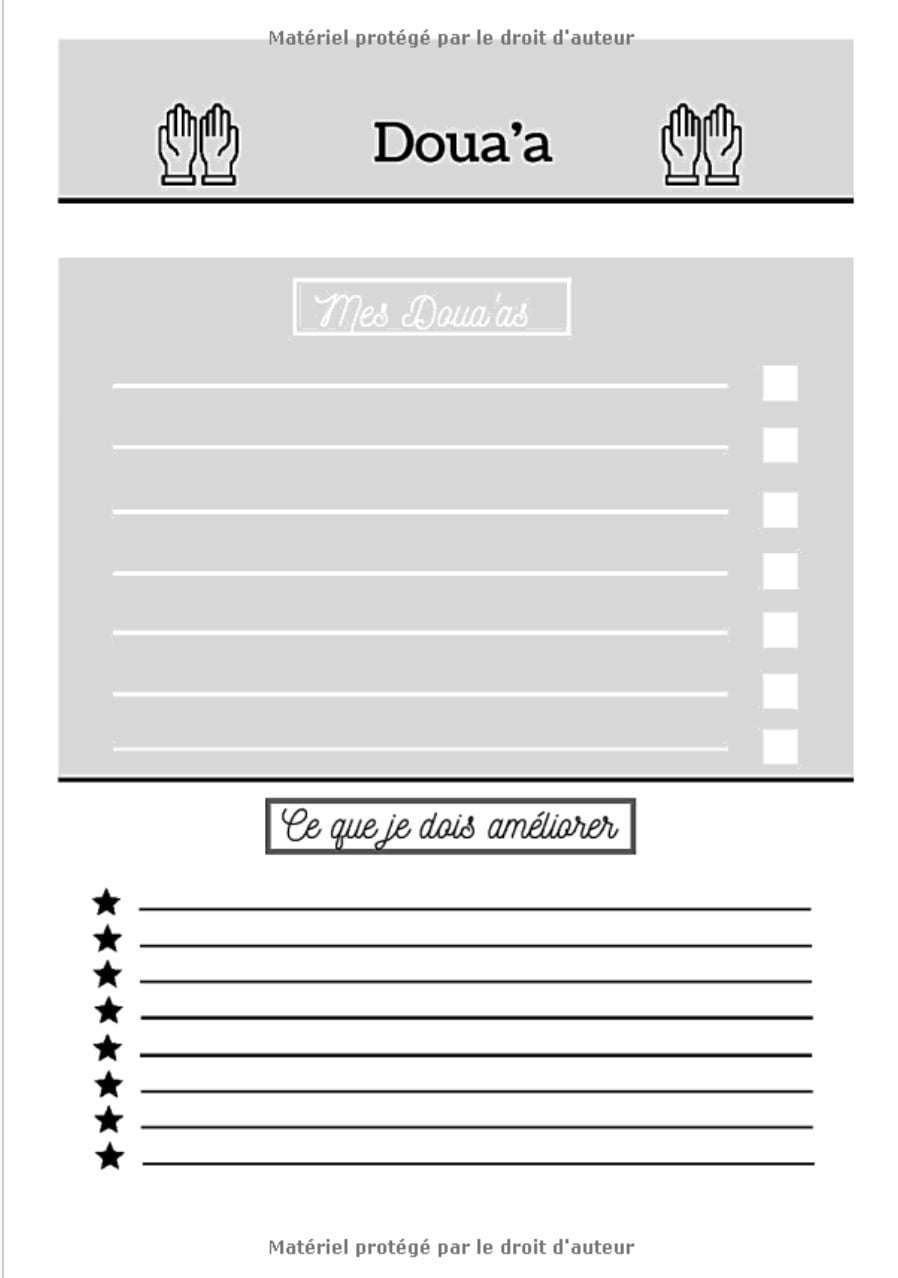 Journal de Salat à remplir tous les jours - Carnet de Prières du Musulman, Dhikr, Doua'a, Coran - Planner Islamique quotidien - 101 pages format 18 x 25 cm