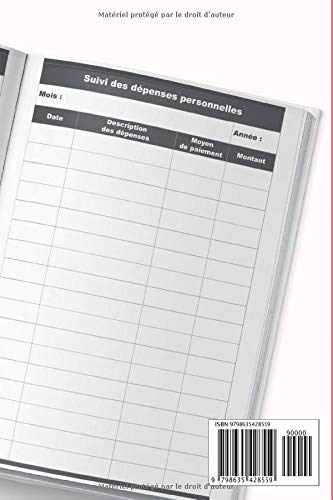 Mon carnet de compte personnel : Pour mieux gérer le budget hebdomadaire et mensuel : 100 pages Format 15 x 22 cm
