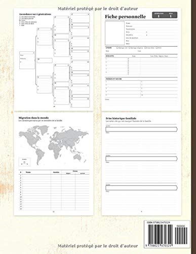 Livre de généalogique de 10 générations : Carnet de généalogie à remplir pour partir à la recherche de l'histoire de sa famille - 149 pages Format A4