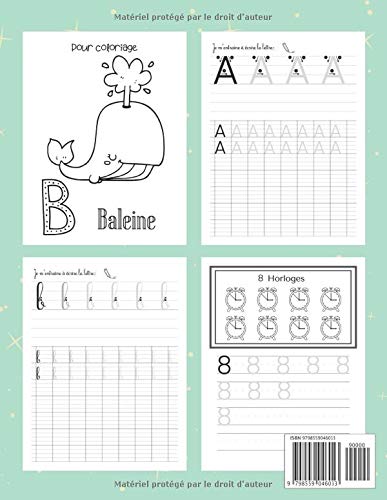 Cahier d'écriture cursive des lettres de l'alphabet et des chiffres avec coloriage, pour les enfants des maternelles et du CP - 106 pages - Format A4