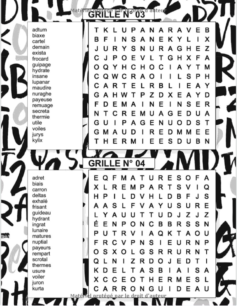 Mots Mêlés Adultes Gros Caractères 100 Grilles 2000 Mots Avec Solutions Grand Format A4 - 73 pages