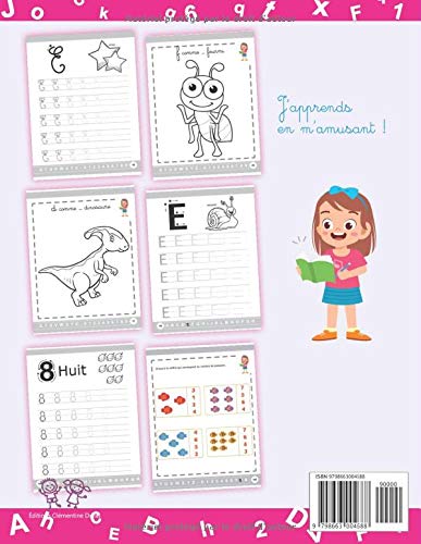 Cahier d'écriture cursive : grande section gs cp maternelle | majuscule et minuscule | lettres bâtons et cursives + chiffres + Coloriages | 125 pages - Format 21,5 x 28 cm