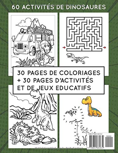 Dinosaures Livre d'activités à partir de 5 ans : Coloriages, Labyrinthes, Mots croisés, points à relier et les 7 différences - 63 pages Format A4