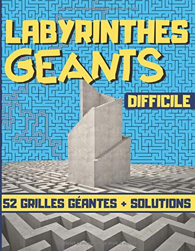 Labyrinthes Géants DIFFICILE / 50 GRILLES GEANTES + SOLUTIONS / Livre de jeux pour enfants, adultes et familles / 66 pages Format A4
