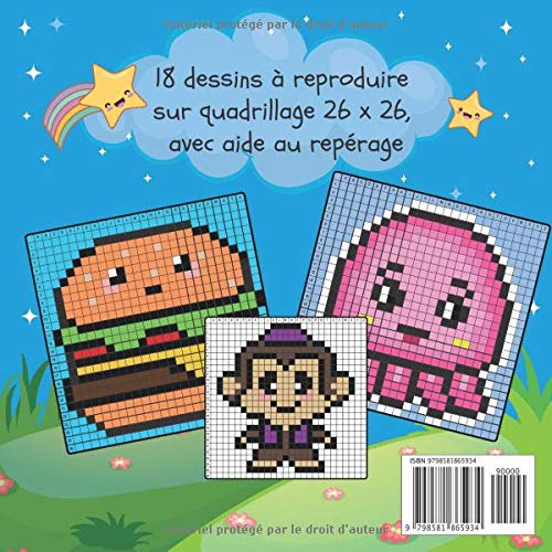 PIXEL ART - Apprends à dessiner Kawaii : dessine et colorie des personnages Kawaii sur quadrillage (animaux, fruits, objets) - 40 pages Format 21 x 21 cm