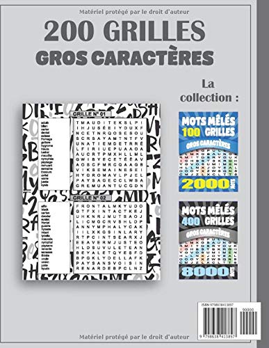 Mots mêlés Adultes et Ado Gros Caractères. 200 Grilles de Jeux de 4000 Mots. 121 pages Format A4