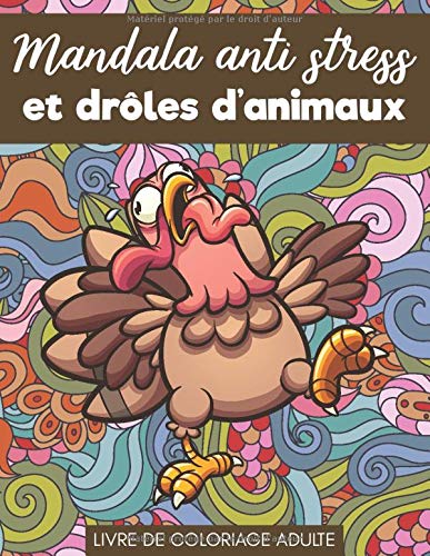 Livre de Coloriage Adulte Mandala Anti stress : Mandala adulte à colorier Avec Animaux drôles - 110 pages Format A4