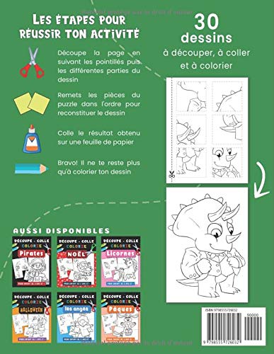 Dinosaures | Découpe Colle et Colorie: Livre de coloriage pour enfant de 3 ans et plus | Cahier d'activités pour apprendre à découper, coller, colorier pour les tout petits, garçon et fille