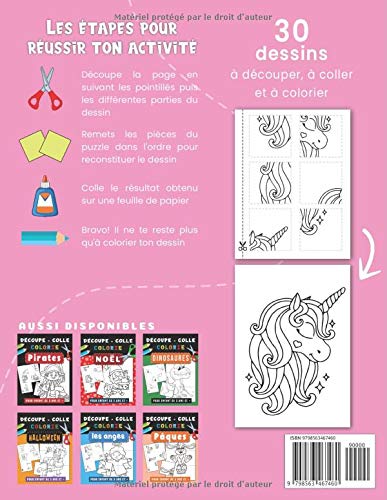 Licornes - Découpe Colle et Colorie : Livre de coloriage pour enfant de 3 ans et plus - Cahier d’activités pour apprendre à découper, coller, colorier - 122 pages Format A4