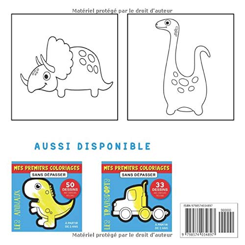 livre de coloriage dinosaure pour enfant : 50 dessins d'animaux mignons - Cahier pour apprendre à colorier - 102 pages Format 21,5 x 21,5 cm