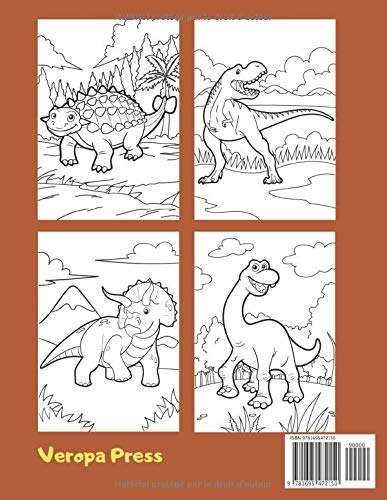 Livre de Coloriage Dinosaures Pour les Enfants de 3 à 6 Ans - 25 Dessins - Format 21,5 x 28 cm