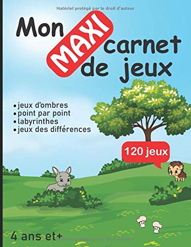 Maxi carnet de jeux 120 jeux jeux d'ombres point par point labyrinthes jeux des différences 4 ans et + 130 pages format A4