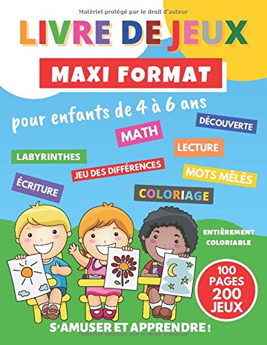 LIVRE DE JEUX MAXI FORMAT pour les enfants de 4 à 6 ans - 200 activités - 95 pages Format A4