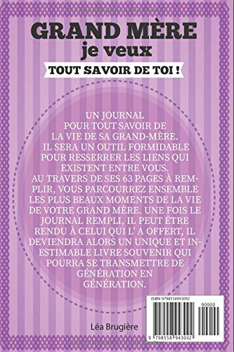 Grand Mère je veux tout savoir de toi ! Livre à Compléter Avec Ses Petits Enfants | 63 pages Format 15 x 22 cm