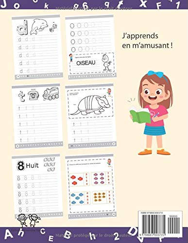 Cahier d'écriture Maternelle ps ms gs | Lettre bâton et script + chiffres avec Coloriages | cahier de vacances petite section grande section | 125 pages format A4