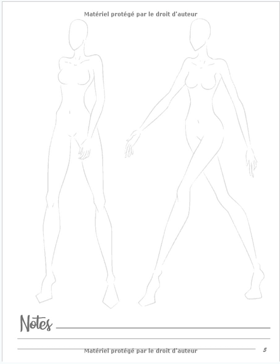 Carnet de croquis de mode +250 Figures de silhouettes de mannequins pour dessiner ses envies de vêtements, idéal pour les créateurs de mode - 130 pages Format A4