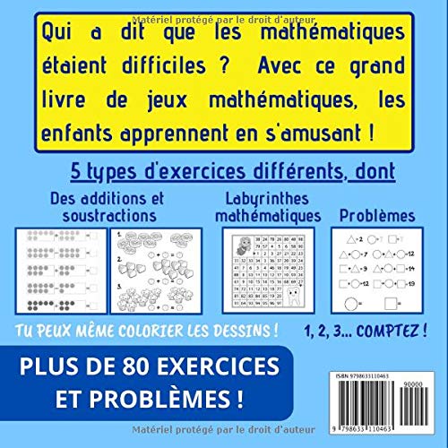 Mon Livre de Jeux Mathématiques XXL - Dès 5 ans - Livre d'exercices de maths pour enfants - Grande section, CP, CE1 - 93 pages Format 21,5 x 21,5 cm