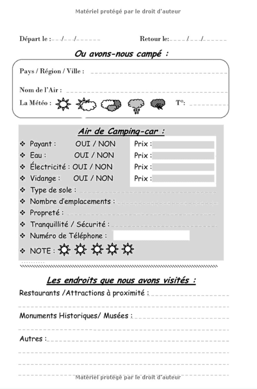 Carnet De Voyage du Camping-Car : Journal de voyage à compléter pour organiser vos voyage sur la route - 123 pages format 15 x 22 cm