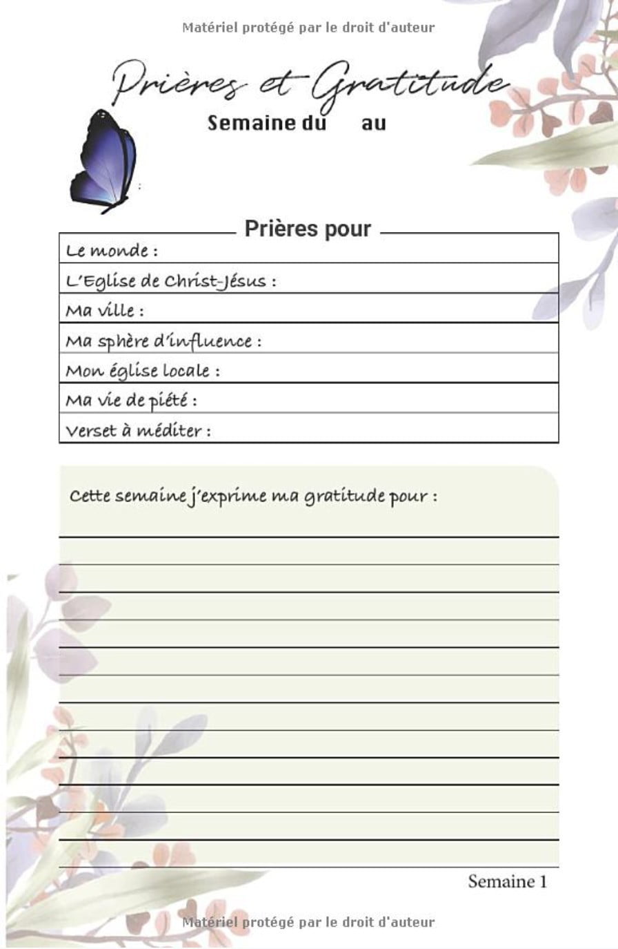 Journal de Prières et Gratitudes : 52 semaines de prières précises avec Dieu | Journal de prières guidées, de gratitude, d'adoration et de méditation | 56 pages - Format 13 x 20 cm