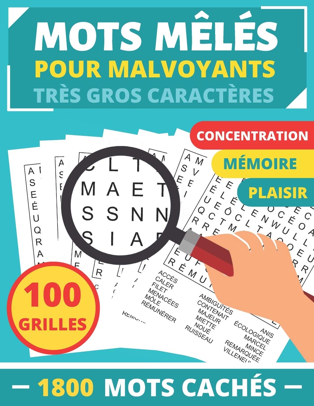 MOTS MÊLÉS POUR MALVOYANTS : Très gros caractères - 1800 mots cachés - 127 pages grand Format A4