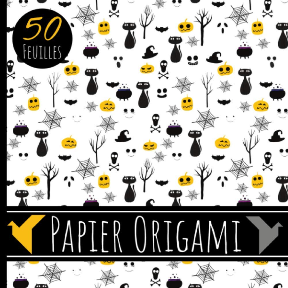 Papier Origami Halloween : Carnet de 50 feuilles format 21 cm x 21cm (5 modèles x 10 feuilles) - Papier de qualité 90g/m²