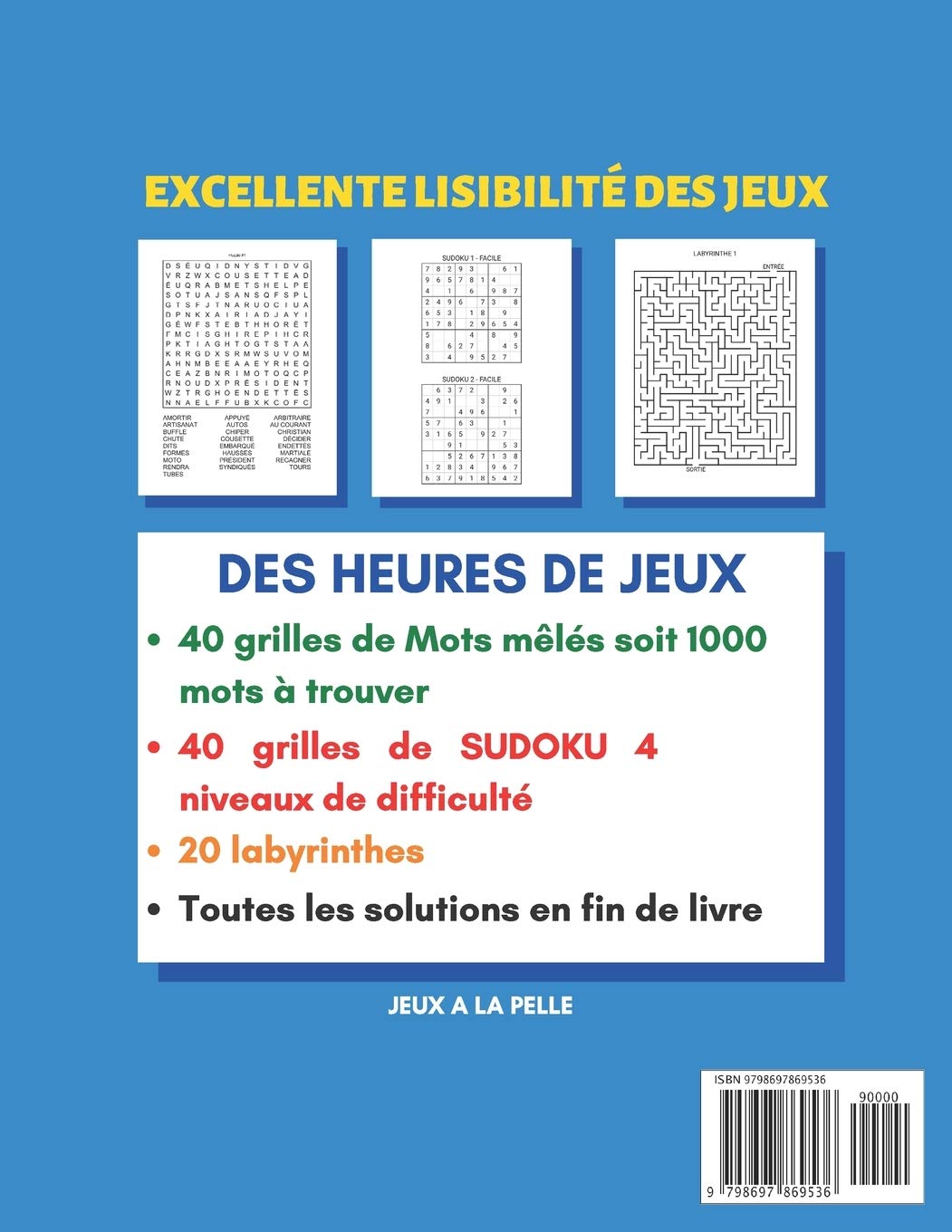 Livre de jeux seniors 100 JEUX : gros caractères, grandes grilles et grand format A4 - Mots mêlés, Sudoku, Labyrinthes, Cryptogrammes citations - 100 pages