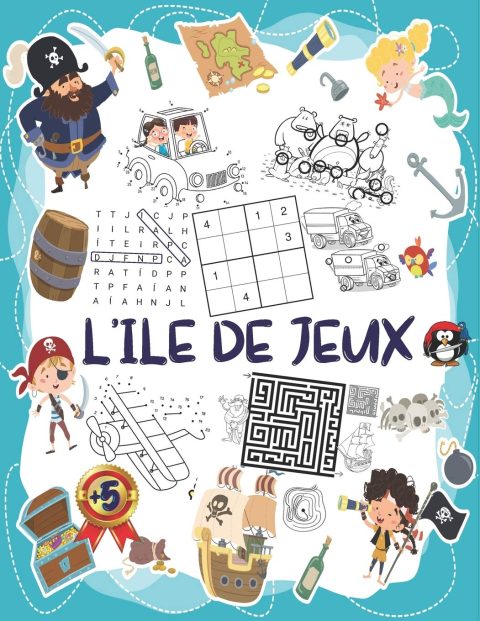 Livre de jeux pour enfant dès 5 ans : Mots mêlés, Trouve les différences, Dessins point par point, Sudoku, labyrinthe - 80 pages Format A4