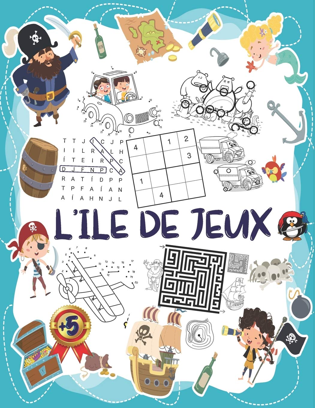 Livre de jeux pour enfant dès 5 ans : Mots mêlés, Trouve les différences, Dessins point par point, Sudoku, labyrinthe - 80 pages Format A4