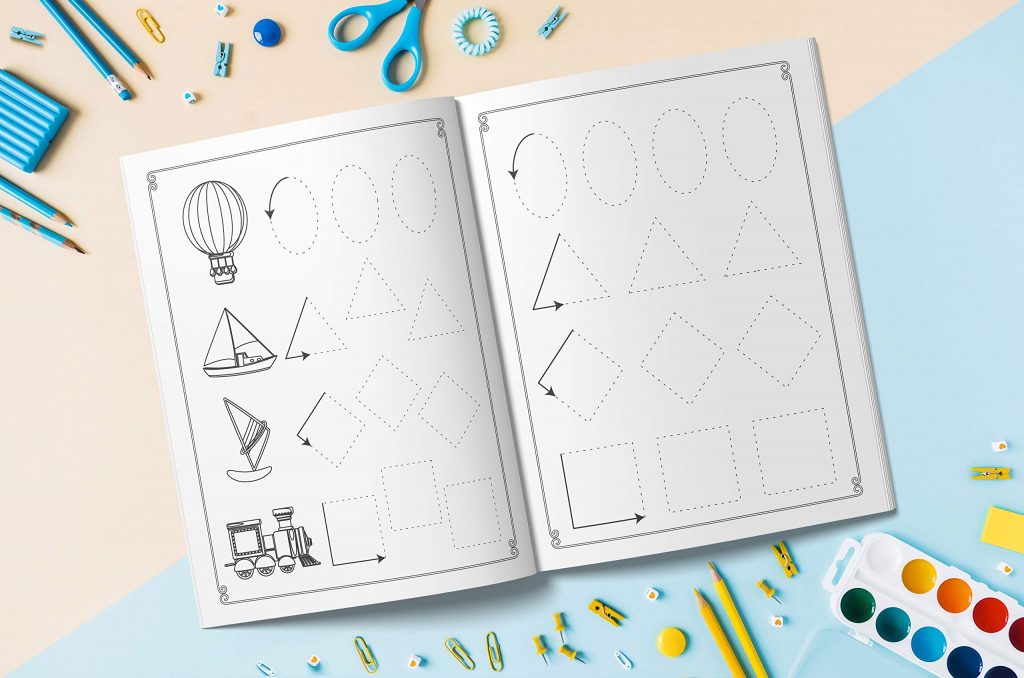 Cahier d'activités et de graphisme pour l'école maternelle - Apprentissage au tracé des lignes et des formes pour enfants âgés de 3 à 6 ans - 101 pages - Format 21,5 x 28 cm