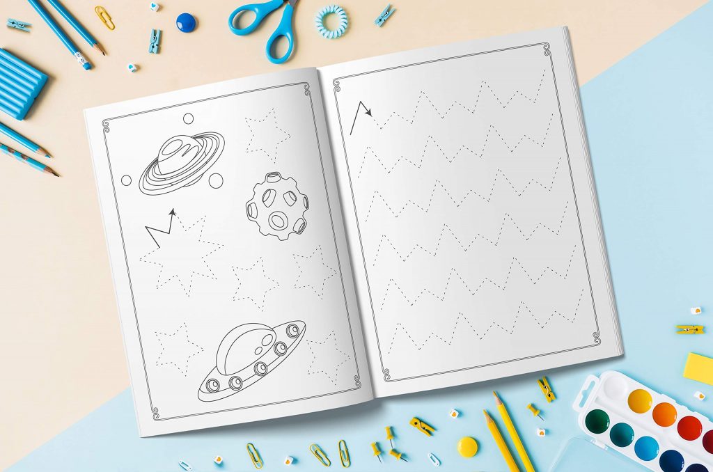 Cahier d'activités et de graphisme pour l'école maternelle - Apprentissage au tracé des lignes et des formes pour enfants âgés de 3 à 6 ans - 101 pages - Format 21,5 x 28 cm
