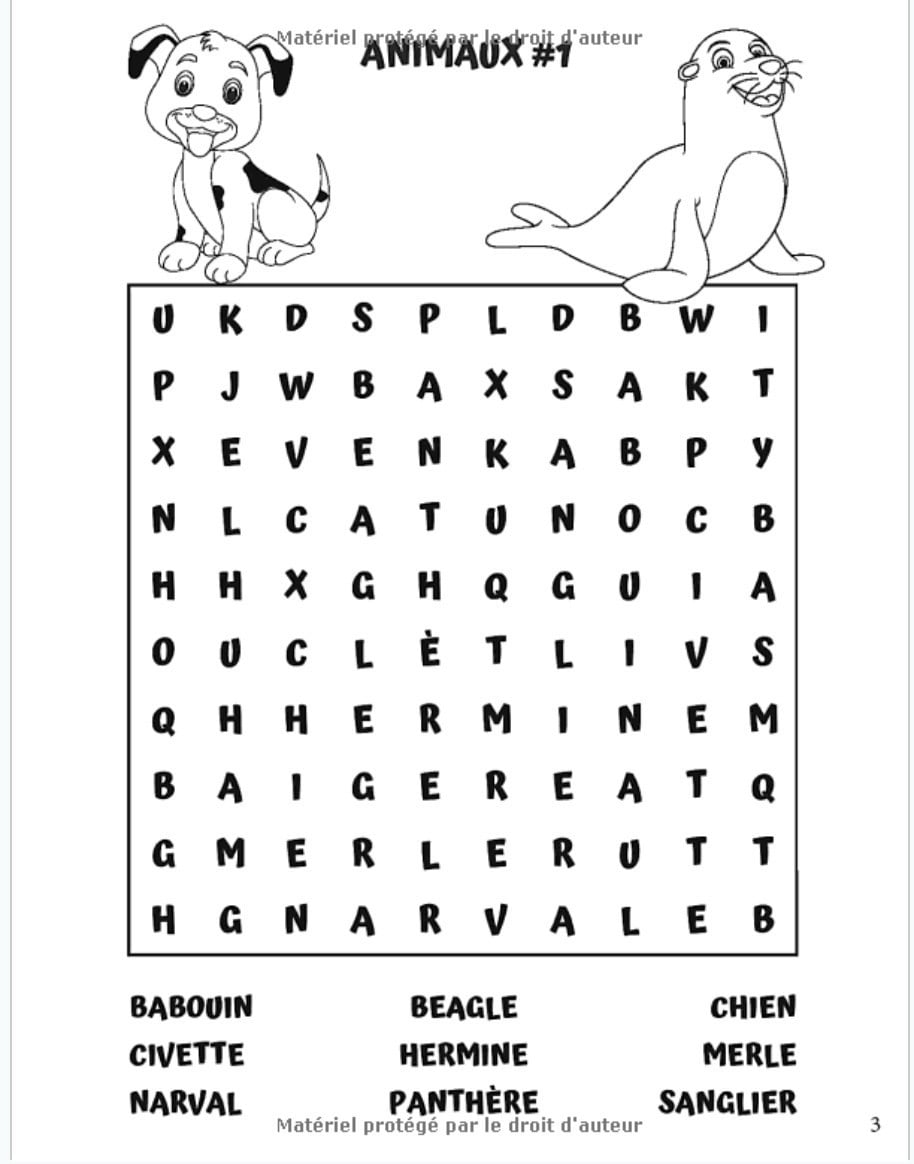 Mots mêlés avec dessins à colorier : à partir de 6 ans - 82 grilles avec solutions, 12 thèmes (fleurs, animaux, métiers...) - 101 pages Format A4