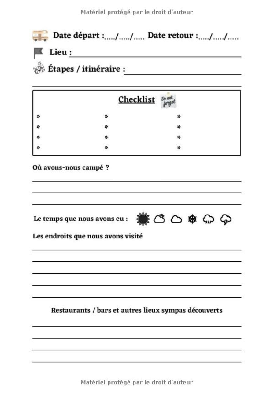 Carnet de voyage en camping-car | Votre journal de bord pour noter vos itinéraires, étapes et toutes les informations - 101 pages format 18 x 25 cm